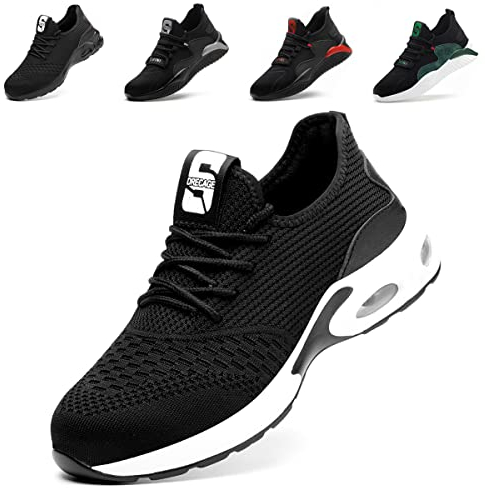 Nasogetch Sicherheitsschuhe Herren Leicht Arbeitsschuhe Damen Sportlich Stahlkappenschuhe rutschfest Atmungsaktiv 708 Schwarz EU41 255 B