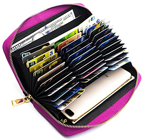 ANDOILT Portefeuille Femme Cuir Véritable Homme Portefeuilles Blocage RFID Card Grande Capacite Porte Chéquiers Cartes Monnaie Rosé Rouge