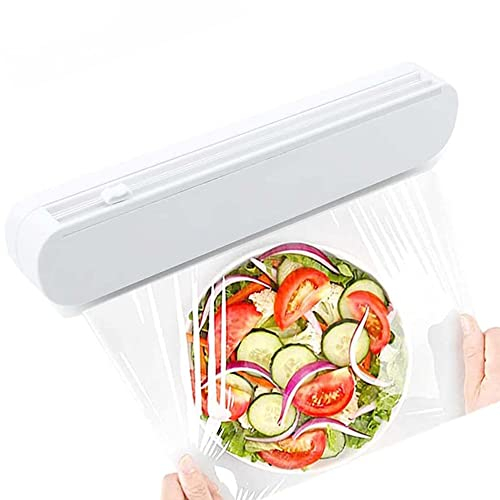 SUQ Distributeur de Film Étirable à Ventouse, Dérouleur Coupe-Film Papier, Coupe-Film en Plastique Réutilisable pour Film Alimentaire, Feuille d'Étain, Cuisine à Domicile, Restaurant, Sans BPA (Blanc)
