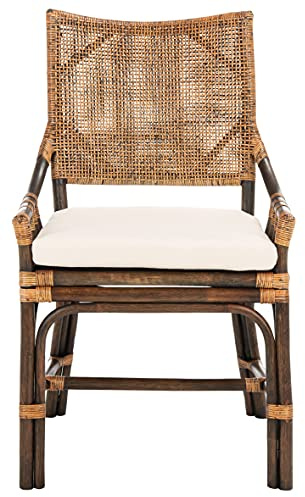 SAFAVIEH Home Collection Donatella Natural Wash/White Cushion Living Room Dining Room Bedroom Office Foyer Rattan Chair