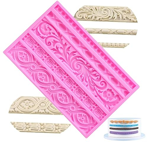 Molde de Silicona Con Relieve para Decoración de Pasteles, Bordes de Tartas, Chocolate y Dulces - Fondant (Rosa)