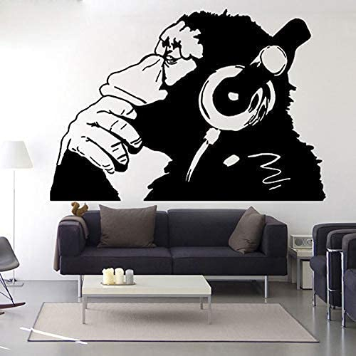 Vinyl Wandtattoo Affe Mit Kopfhörer Schimpanse Kopfhörer Musik Hören Graffiti Aufkleber 75X54Cm