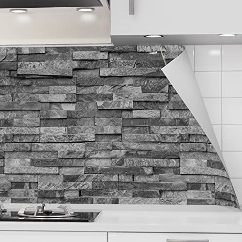 danario Rivestimento Paraschizzi Cucina Adesivo da Parete - Effetto Opaco - Spesso e Rigido - Ignifugo e Resistente all'Acqua - 0,37 mm - Muro in pietra - 60 cm x 340 cm