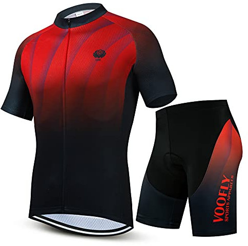 Herren Radtrikot Männer Set Kurzarm Gepolsterte Bike Shorts MTB Rennrad Kleidung, schwarz/rot, XX-Large