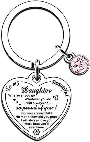 AMZQ Daughter Gifts Keyring from Mum Dad, Birthday, Christmas, Graduation Presents, Appreciation Gifts for Daughter, Silver, One Size