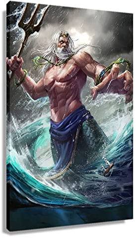 Poseidon Wandkunst, griechische Mythologie, gerahmtes Kunstwerk, antikes griechisches Poster, Gemälde für Wanddekorationen, Wohnzimmer, gerahmt, 30,5 x 45,7 cm