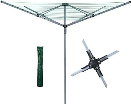 AAMEN 60M Rotary Clothes Airer-Rotary Washing Line 4 Arm, Clothes Horse, Drying Rack Laundry, Washing Line, Clothes Dryer, Outdoor Clothes Airer With Metal Spike & Cover_ Silver & Grey (60M)