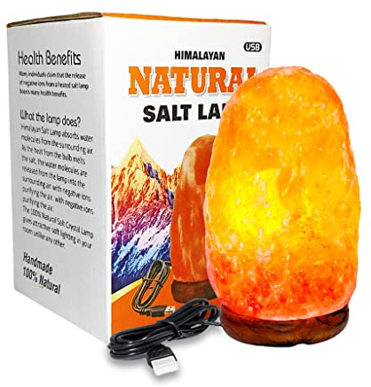 Himalayan Mini USB Salt Lamp Pink Rock Crystal Light | 100% Authentic Quality Natural Hand Crafted from Foothills of Himalayas Comes with Complete Fitting Wooden Base (Mini USB Salt Lamp)