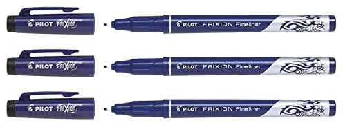 PILOT Fineliner Frixion Filzstifte, abwischbar, Schwarz, 3 Stück