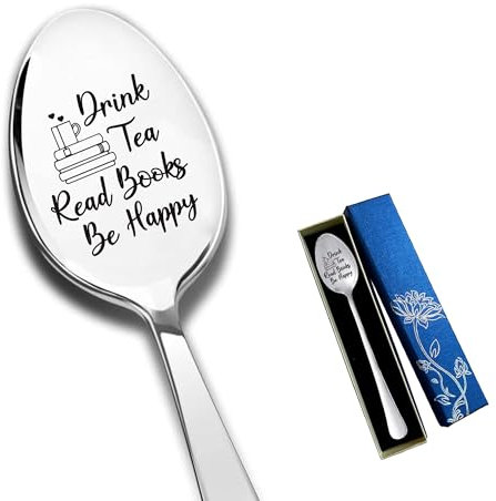 Ming Heng Funny Drink Tea Read Books Be Happy Spoon,Tea Lover Gifts for Teen Kids Men Women Bookworm, Best Gifts for Reader Book Lover Birthday Christmas