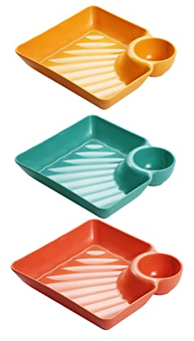 Housoutil 3 Stück Pommes- Dip-Teller Kunststoff Geteiltes Serviertablett Snack-Knödelteller Gewürzschale Für Dip-Vorspeisen Snacks Gemüsechips