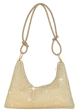 CORIOS Rhinestone Purses for Women Crystal Clutch Bag Wedding Purse Bling Hobo Bag Sparkly Glitter Handbag Underarm Shoulder Bag Banquet Bag for Wedding Prom Cocktail Party Gold