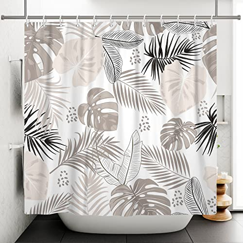 Ttincceer 183x183cm Astratto Bohémien Tenda da Doccia Pianta di Metà Secolo Moderna Tenda da Bagno Impermeabile Grigio Palma Banana Foglia Monstera Tende da Doccia