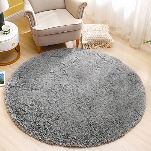 Teppich Rund Teppich Wohnzimmer Hochflor Teppiche Langflor Wohnzimmerteppich für Wohnzimmer Flauschiger Teppich Schlafzimmer Outdoor Carpet (Grau, 160cm)