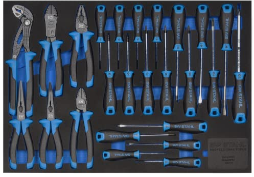 SW-Stahl Z3011-6 Werkstattwagensortiment, Schraubendreher und Zangen, 25-teilig I Werkzeugwagen Einlagen I Profi Werkstatteinrichtung I Werkzeugeinlage bestückt Kfz I Tool Set