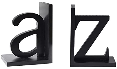 Buchstützen Buchstabe Az, dekorative Buchstütze, Holz-Buchstopper, strapazierfähig, Bücher für Bücher, Zeitschriften, DVD, 1 Paar, Schwarze Buchstützen