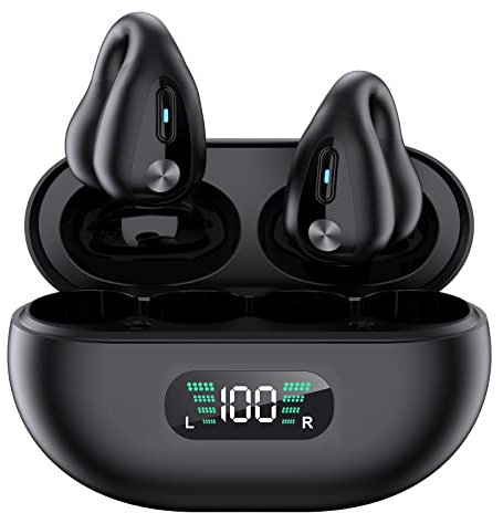 Docooler YYK-Q80 Wireless Earbuds Headphones with Earhooks Built-in 350mAh Battery Clip-on Earphone BT5.3 Headset with HiFi Stereo Built-in Mic Headset for Workout Black