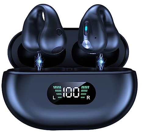 Wireless Headphones ,Earclip Wireless Headset Bluetooth 5.3 Bone Conduction Open Ear Headphones Waterproof Noise Cancelling HiFi Stereo Earbuds Ideal for Cycling, Running, Travel, Fitness, etc(Black)