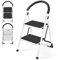 TANGZON Folding 2/3/4 Step Ladder, 150KG Steel Step Stool with Widen Anti-Slip Pedals, Reinforced Crossbar, Safety Handrail & Lock, Portable Tread Stepladder for Household Garage Shop (2 Step)