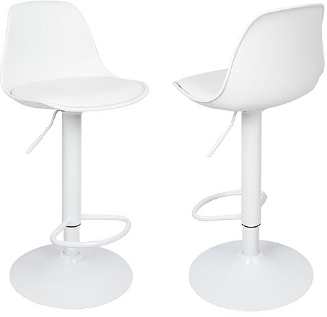 Lot de 2 Tabourets de Bar avec Dossier et Repose-Pieds,Réglable en Hauteur et Rotative à 360°,Chaises de Bar Cuisine en Plastique,Robuste et Ultra Silencieux-2pc-B Blanc Pur