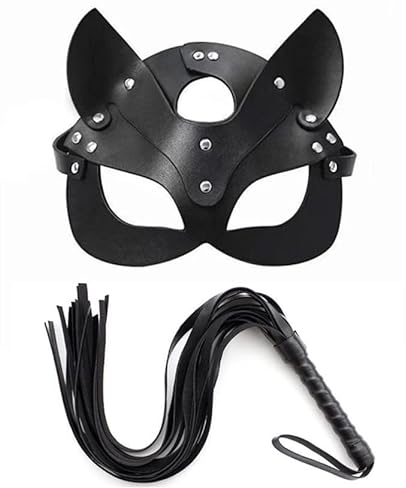 Frusta in pelle + Maschera mezza faccia,Bḍṣṃ Accessori per giochi in costume da uomo e donna
