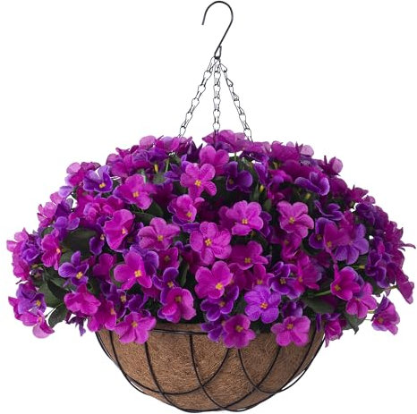 INXUGAO Flores artificiales colgantes con cesta de 12 pulgadas para decoración al aire libre, hortensias falsas resistentes a los rayos UV, decoración en maceta, decoración para interiores, porche,