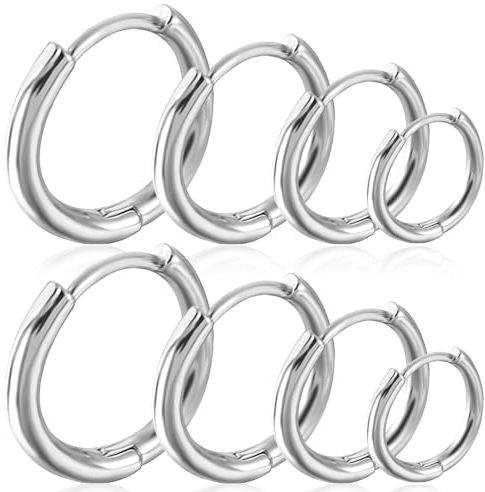 TIESOME Creolen Silber, 4Paar Ohrringe Creolen, Klein Ohrringe Set, Tropfenohrringe Kleine Leichte klobig Ohrringe Creolen für Damen Mädchen Geschenke Kleine Creolen Ohrringe Set