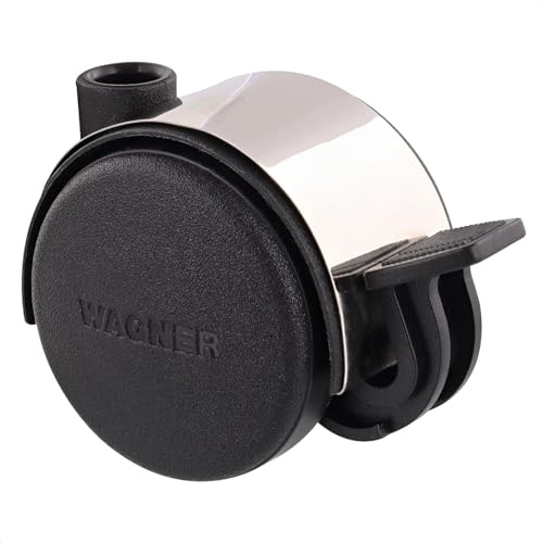WAGNER Design Möbelrolle/Lenkrolle/Doppelrolle - hart- Durchmesser Ø 50 mm, Bauhöhe 55 mm, schwarz/chrom, Feststeller, Tragkraft 50 kg - Made in Germany - 01102801