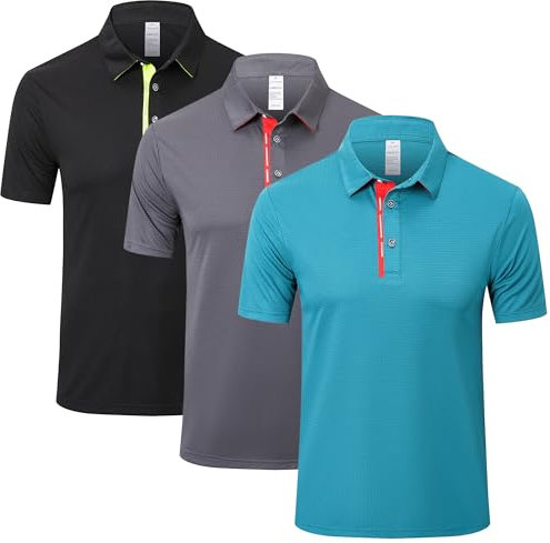 ZENGVEE 3 Pack Men's Polo Shirts Short Sleeve Quick Dry Breathable Golf Polo Shirt for Men Adult UK Outdoor Sport Casual Work Golf Tennis Tops Classic Polo Collared T-Shirts(0509-Black Grey Green-XL)