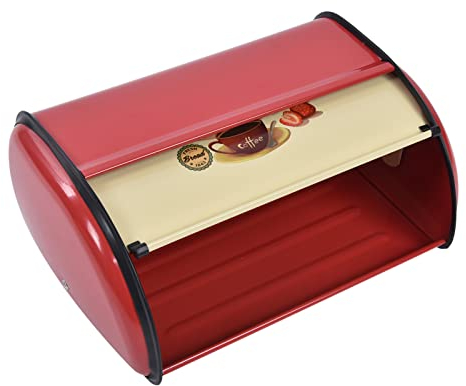 Metal Bread Box,Large Capacity Bread Bin Holder Container with Roll Top Lid,Kitchen Storage Containers for Kitchen Countertop (Red)