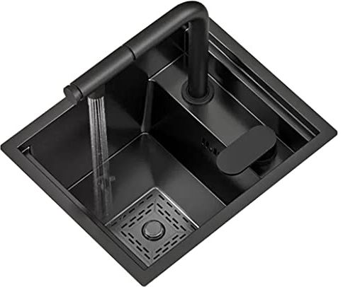 Fregadero de barra de cocina Fregadero oculto de acero inoxidable Invisible Pequeña ranura única con tapa Lavabo para lavar platos Fregaderos fáciles de limpiar (color: acero negro, tamaño: 42 *