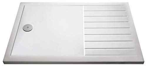 Balterley 1600 x 800 Rectangular Shower Tray with Raised Anti-Slip Lines, Slimline Shower Trays, Durable Stone Resin Base Trays for Bathroom Enclosure, Lightweight Tray for Wetroom Showers (White)