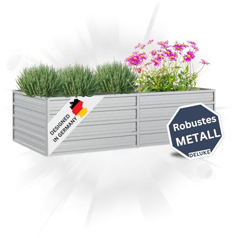 DELUKE Hochbeet für Garten Oskar Silber | 160x80x45cm | Verzinkter Stahl | Wetterfest | Gartenbeet Kräuterbeet Blumenbeet Beet hoch Frühbeet für Garten Gemüsebeet