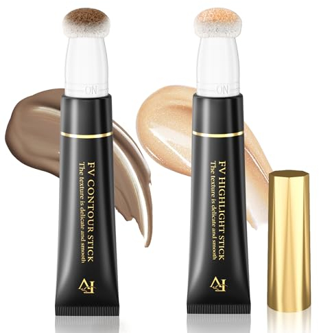 FV Contouring und Highlighter Stick, 2PCS Flüssiger Contour Stick mit Langanhaltendem und Natürlichem Finish, Leicht zu Verblendender und Cremiger Textur Gesichts Makeup Stift, 02&04