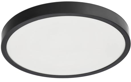 EDO, Deckenlampe LED Deckenleuchte Flach PERETI LED 18W Schwarzer Ring 29,5cm, 3000K Warmweiß, 1800lm, badezimmer lampe,ceiling light, plafondlamp, led deckenleuchte, IP44, EDO777611