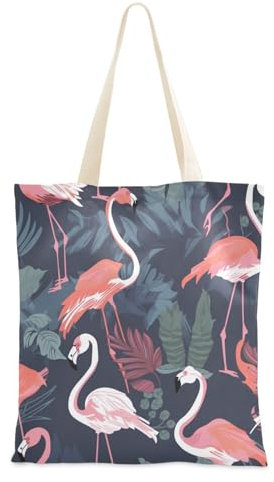 FRODOTGV Sac fourre-tout en toile blanche, rose, vert foncé, flamant rose, sacs en toile avec poignées, sac fourre-tout esthétique, cadeaux pour enseignants, sac fourre-tout en toile unie, Blanc Rose
