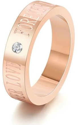 Dsnyu Ringe Herren mit Stein, Trauringe Titan Roségold Liebe Für Immer Damen Schmuck 5mm Breit Größe 52 (16.6) Cool Jahrestag Geschenk