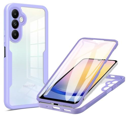 Skyhewen for Samsung Galaxy A05s Case Built-in Screen Protector, 360°Full Body Military Grade Drop Protection Transparent Silicone Rugged Bumper Cover Clear Phone Case for Samsung Galaxy A05s, Purple