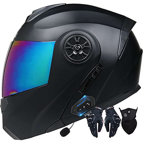 Letetexi Casque Modulable Moto Bluetooth Intégré ECE Homologué avec Double Visière Anti-buée Casques Intégraux Racing Motocross Ventilation Noir Mat pour Homme Femme 55~62cm
