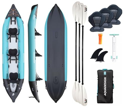 Campsup AQUADESIGN kajak aufblasbar | Inflatable 3 Personen Kayak Koloa 400 + 3 x KP-1 | 400x100x27 cm