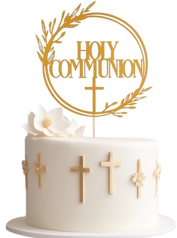 Holy Communion Gold Cake Topper for Baptisms Dessert Displays Decor | Glitter cardstock, Holy Communion letters, religious cake decor, baptism dessert table accent, ceremony display, photo prop