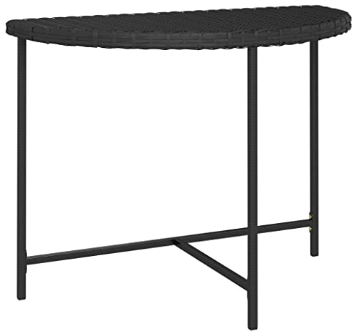 SDWEHO7 Garden Tisch Halbrund Wandtisch Beistelltisch aus PE Rattan 100x50x75 cm Gartentisch Halbtisch Halbrundtisch Wandkonsole Konsole Wand, Schwarz