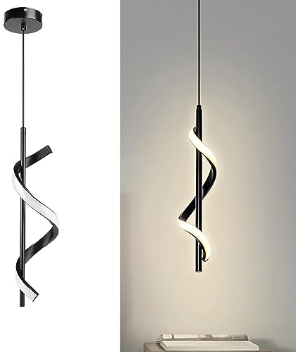 Fdit Spiral-Pendelleuchte, Schwarze Moderne LED-Hängelampe mit Verstellbarer Höhe und Blendfreiem Licht, Ideal für Küche, Wohnzimmer, Schlafzimmer, 20.000 Stunden Lebensdauer, (Warmes