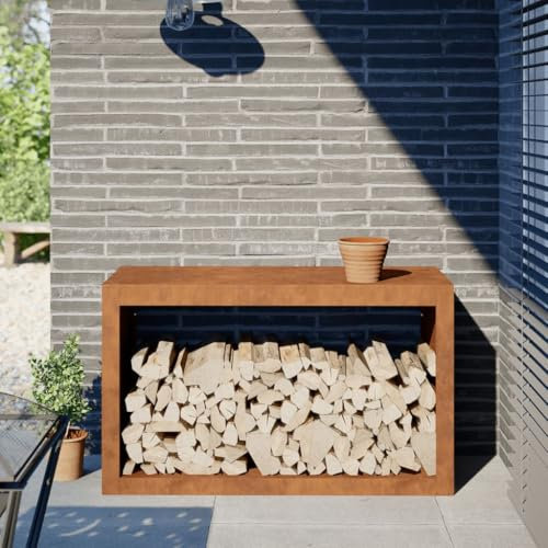 Homgoday Brennholzregal Kaminholzregal Holzstapelhilfe Holzunterstand Brennholzlager Kaminholzständer Holzlager für Kaminholz Brennholz 100x40x60 cm Cortenstahl