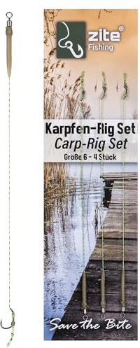 Zite Fishing Karpfen-Rigs Set | Karpfen Vorfachhaken Größe 2-8 | 4er-Packs | Haar-Montage für Boilies Karpfen-Angeln | Gebundene Geflochtene Schnur | Ready2Fish Hair Rigs mit Karpfenhaken & Wirbel (6)