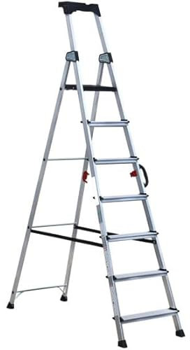 Svelt Scala Professionale in Alluminio con Parapetto e Piattaforma – Gradini Antiscivolo, Vaschetta Porta Attrezzi e Maniglia di Trasporto, Robusta e Sicura (7 Gradini)