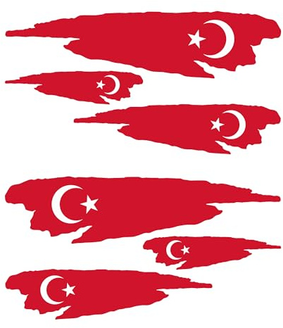 Autodomy Set 6 Türkische Flagge Sport Racing Tuning für Auto Motorrad Scooter Quad ATV Helm Fahrrad | Halten Sonne und Regen Stand