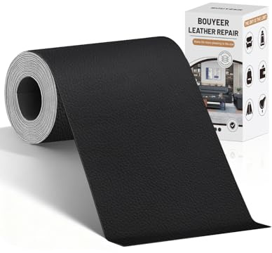 BOUYEER Pelle Adesiva per Riparazioni, 10x210 CM ecopelle toppe adesive per tessuti, Set Riparazione Ecologico & Senza Odori per Mobili/Divano/Sedili Auto/Borse/Restauro, Nero