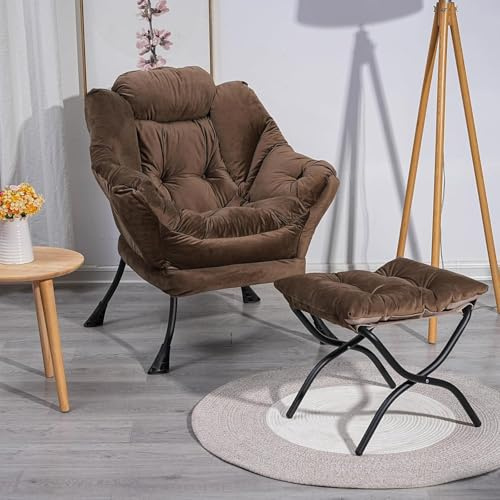 AeasyG Sessel mit Hocker, Faulsessel mit Hocker, Seitentasche & Fußstütze, Loungesessel, Faulenzerstuhl mit Armlehnen und einseitiger Tasche, Entspannungsliegstuhl für Wohnzimmer, Schlafzimmer, Büro