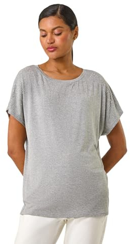 Roman Originals T-Shirt for Women UK - Ladies Tee Shirt Summer Top Holiday Day Causal Short Sleeve Blouses Round Crew Boat Neck Lightweight - Plain Grey - Size 18